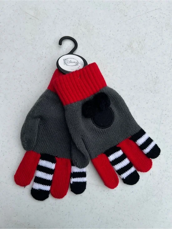 Disney Gray, Red & Black Mickey Knit Mittens for Kids
