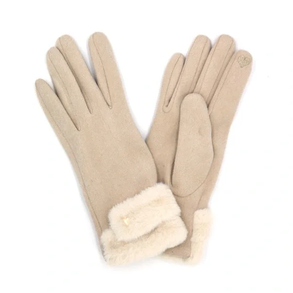 NWT!  Smart Touch Ivory Gloves with Faux Fur Trim Cuff Cream Tech Classic