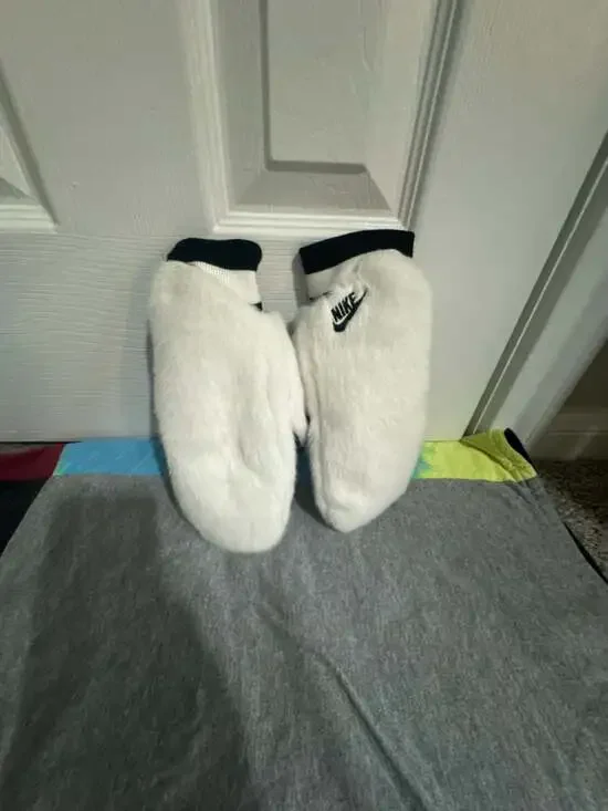 Nike Women's Faux Fur Winter Mittens in White and Black