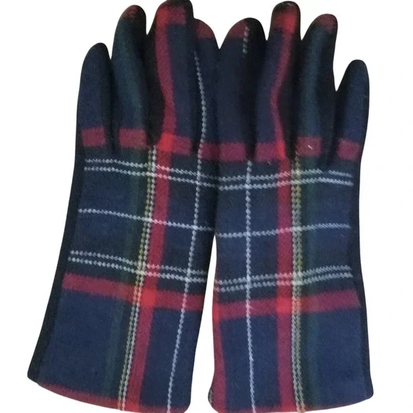 Mud Pie Womens Navy Blue Red Tartan Plaid Fleece Lined Touchscreen Tech Gloves