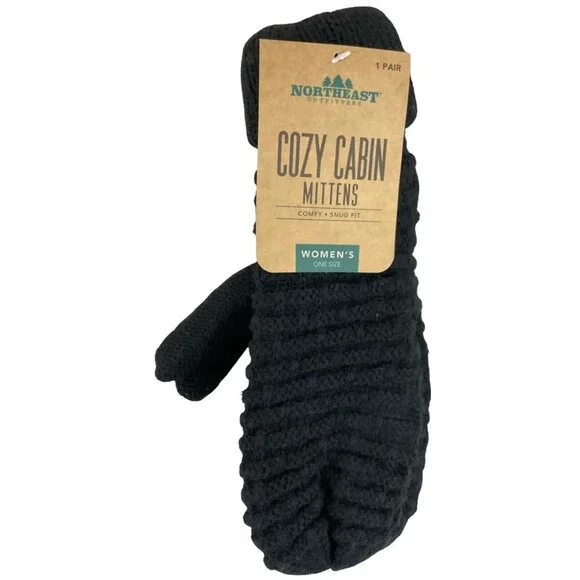 Northeast Outfitters Cozy Cabin Mitten Gloves Women's OS Black Knitted UPS1124