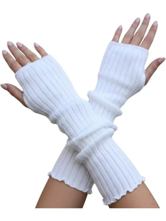 Women's White Arm Warmers Fingerless Gloves Y2K Gothic Cosplay