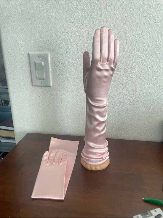 Elegant Long Satin Gloves - Pink 17-1/2” long stretchy
