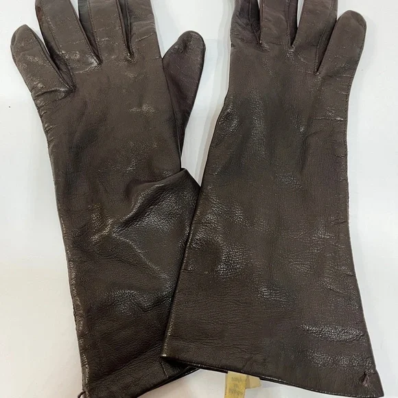 Vintage 100% Silk Brown Gloves women’s 7 1/2 Made in Italy