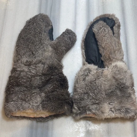 Rare Vintage Rabbit Fur Extra Long Mittens Gloves