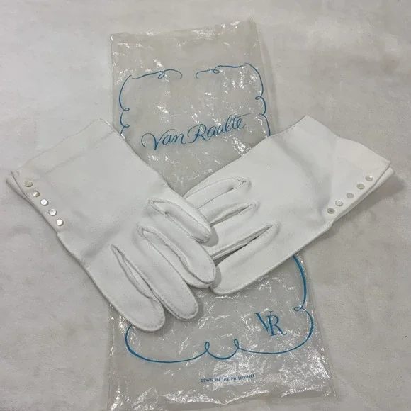 Vintage‎ Women's Van Raalte White Driving Gloves Button Embellished Nylon Formal