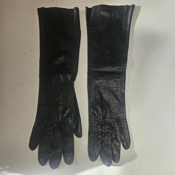 Grandoe Vintage Black Leather Opera Length Evening Gloves Size‎ 6.5 Soapable 60s