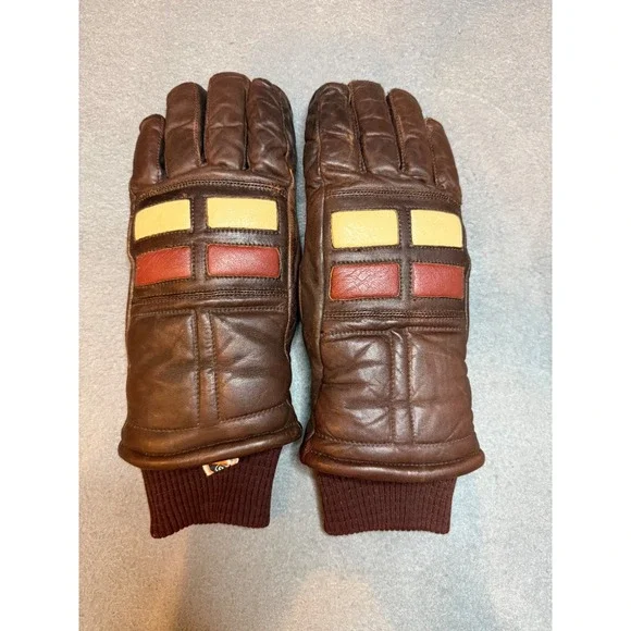 Vintage 70s‎ Kombi Leather Ski Ladies Large Gloves Colorblock Padded Racer Brown