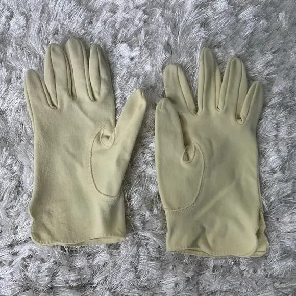 50s 60s Ivory Short White Gloves Embroidered OSFM