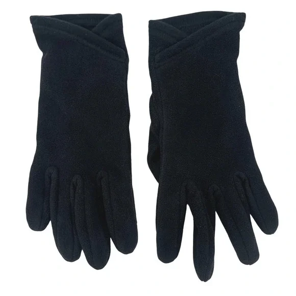 Lands' End Fleece Gloves Womens Medium Black Winter Warm Touchscreen Compatible