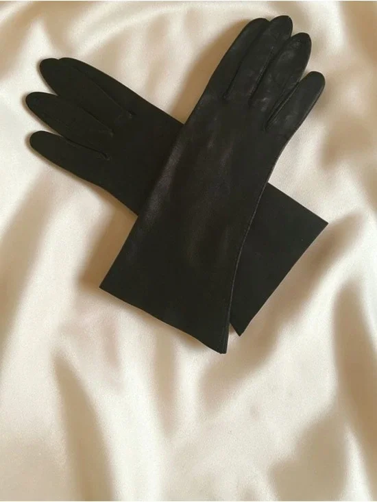 Vintage 60s Black Leather Gloves Made in Italy Size 6.5 – 12” Elegant Classic