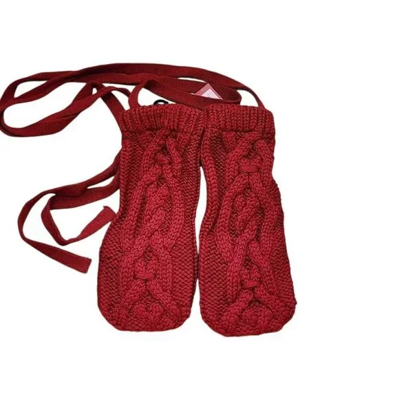Banana Republic Handknit Wool Cable Mitten Gloven Red NWT