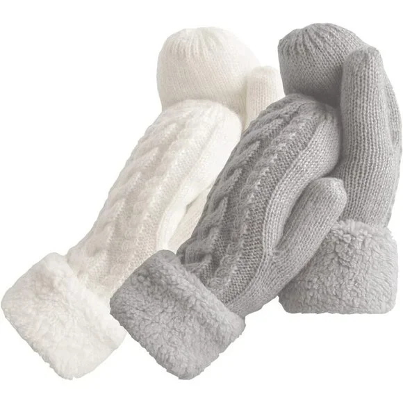 Women's Gray White Winter Warm Imported Fleece Lining Wool Knit Thick Gloves