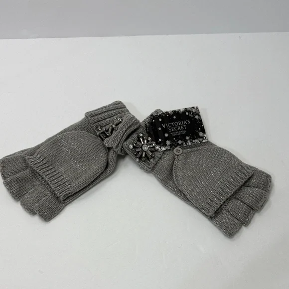 Victoria's Secret Gray Fingerless Gloves with Embellishments