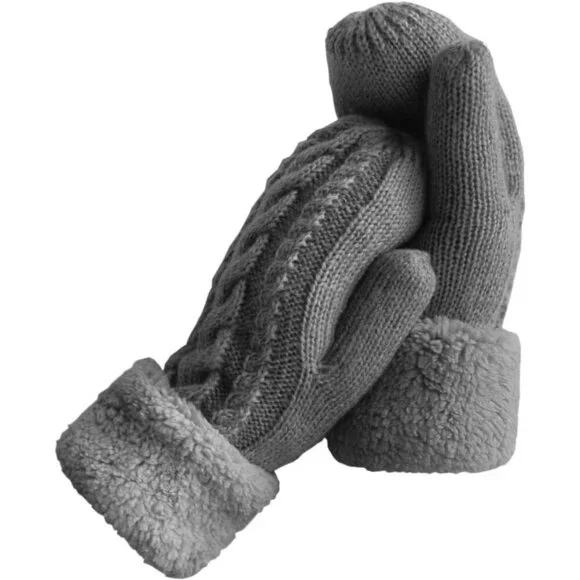 Women's Dark Gray Winter Warm Imported Fleece Lining Cozy Wool Knit Thick Gloves