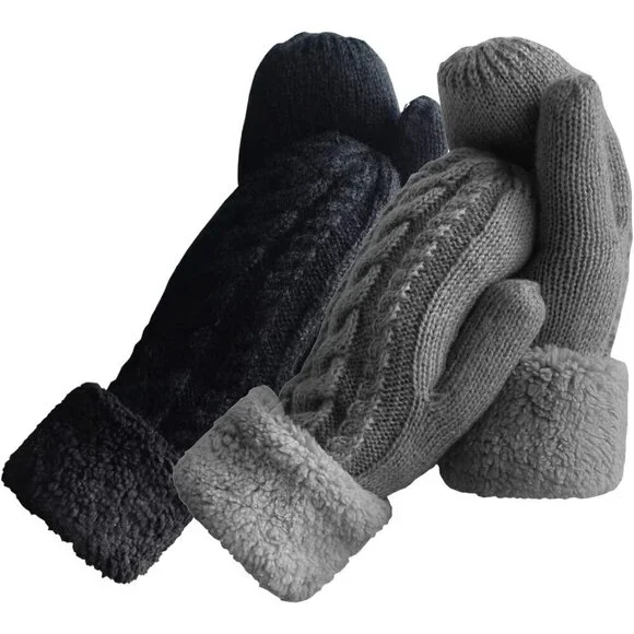Women's Black Dark Gray Winter Warm Imported Fleece Lining Wool Knit Thick Glove