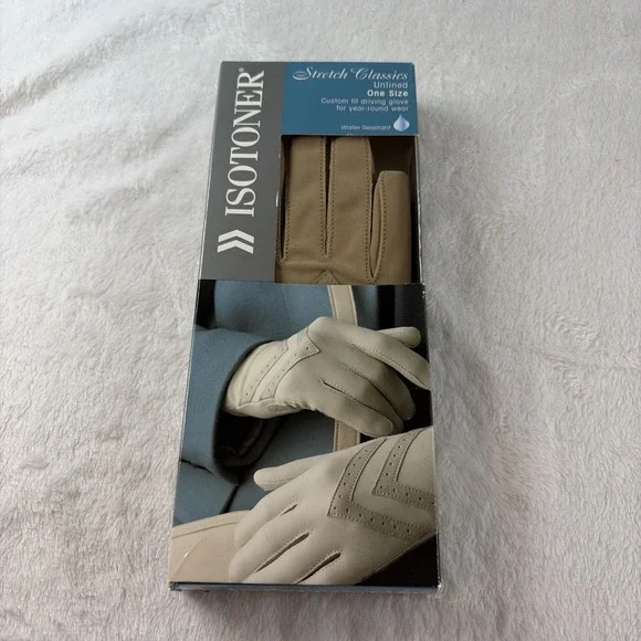NOB Vintage Isotoner Stretch Classics Unlined Driving Gloves Tan Camel One Size