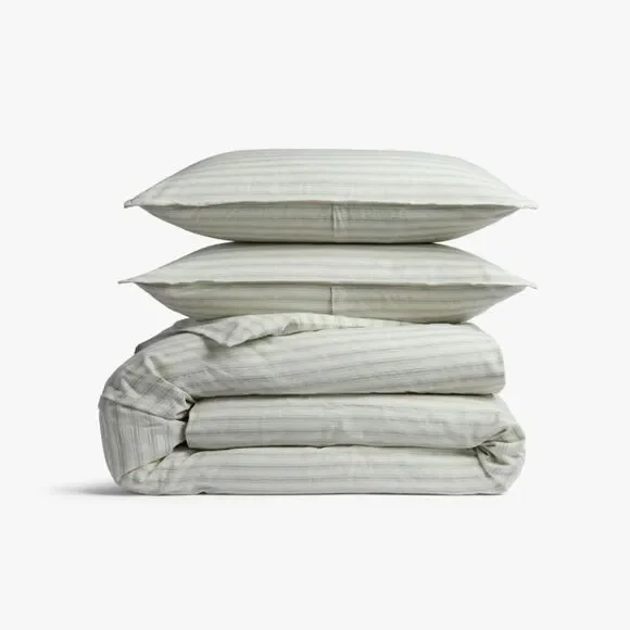 Parachute - Full/Queen Relaxed Linen Stripe Duvet Cover & Sham Jade & Parchment