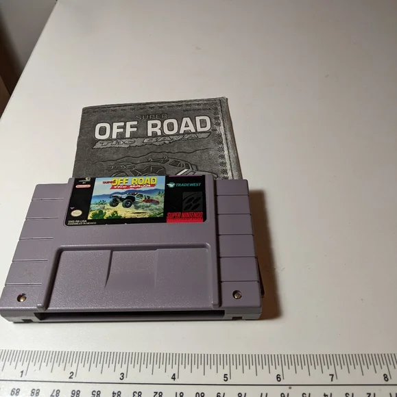 Vtg Super Nintendo Super Off Road The Baja 1993, racing game with manual