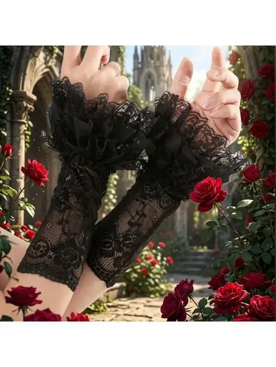 🥀 Black Lace Ruffled Arm Warmers 🥀