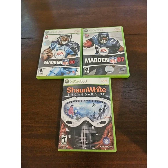 EA Sports Madden NFL 07 08 & Shaun White Snowboarding Xbox 360 Game Lot Green