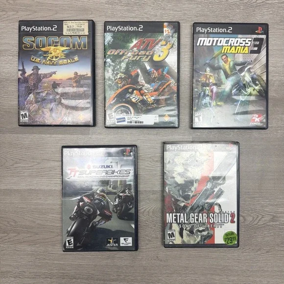 PlayStation 2‎ Game Lot Of 5 Games Racing, War Socom Metal Gear Motocross ATV