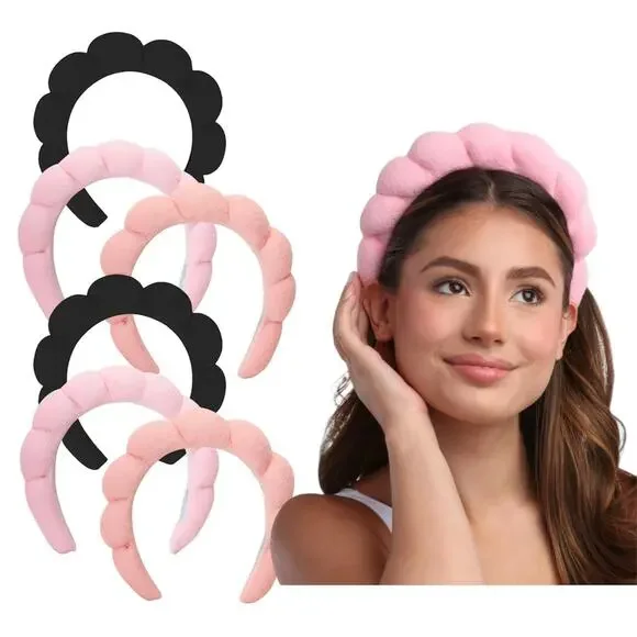 6-pack Spa Headbands for Women Ladies Puffy Makeup Headband 3‎ Colors Pink Black
