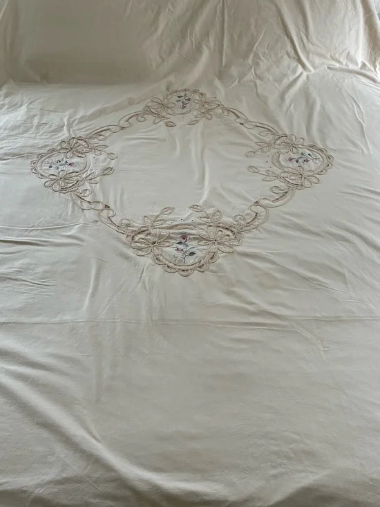 Duvet Cover Twin Size Battenberg Lace Embroidered Cream Color Vintage