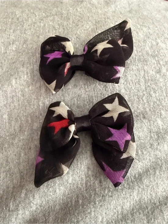 Star Print Hair Bows Clip- Black with Purple & White Stars