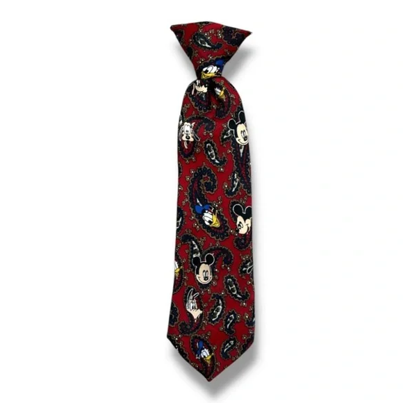 Vintage Disney Balancine Mickey & Friends Kids Red Paisley Clip On Necktie