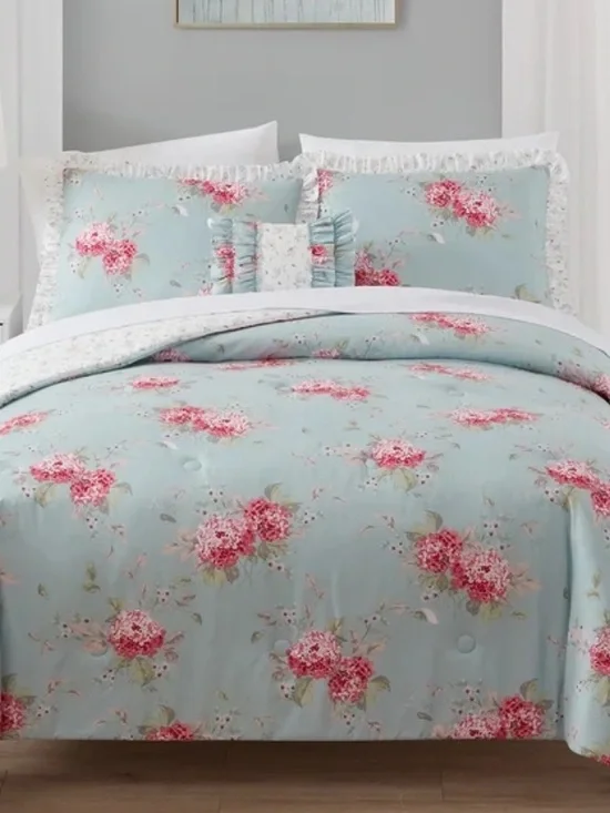 Simply Shabby Chic Belle Hydrangea 100% Cotton Duvet Cover with Insert Comforter