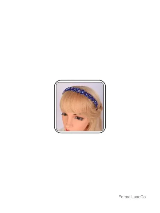 Blue Crystal Rhinestone Headband Wedding Hair Accessory Women