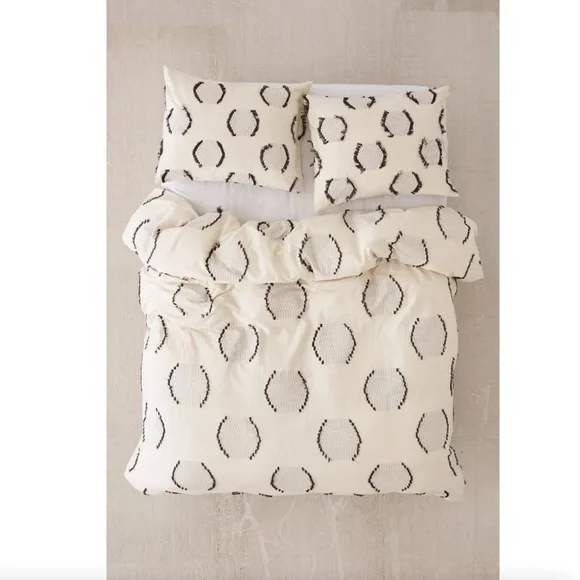 Urban Outfitters Jacquard Circles Duvet Cover Cream Black Cotton Size Full/Queen