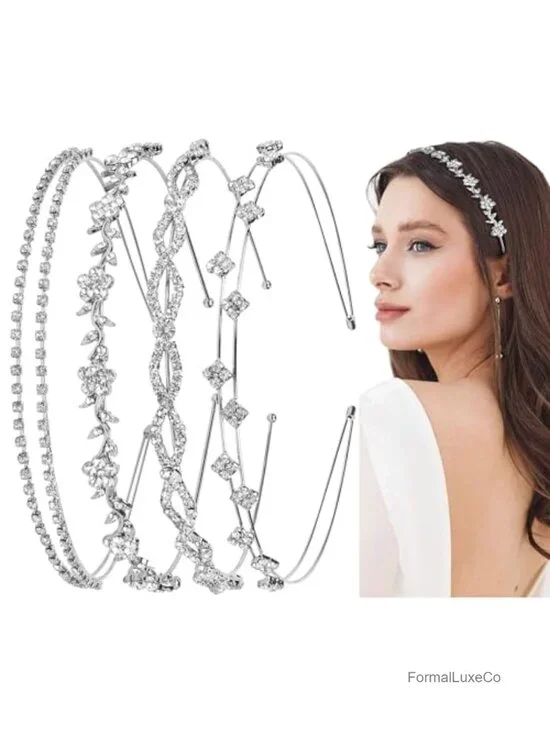 Rhinestone Headbands for Women Silver Bridal Crystal Headpiece Flower Leaf