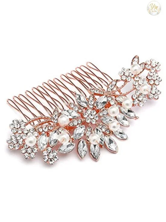 Vintage Bridal Hair Comb with Simulated Pearl Crystal Accents