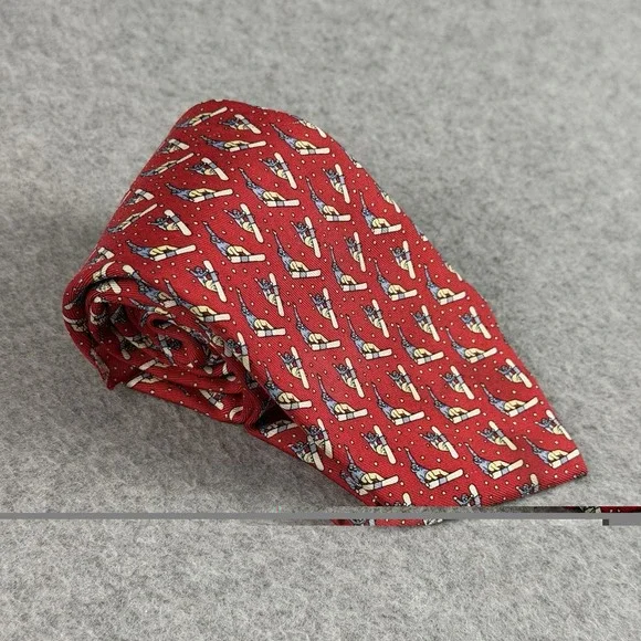 Vineyard Vines Boys Silk Tie Red Snowboarder Novelty Made USA 48x3