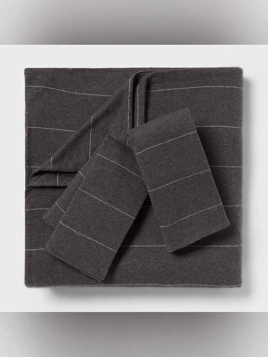 Threshold Full/Queen Jersey Duvet and Sham Set Dark Gray Striped