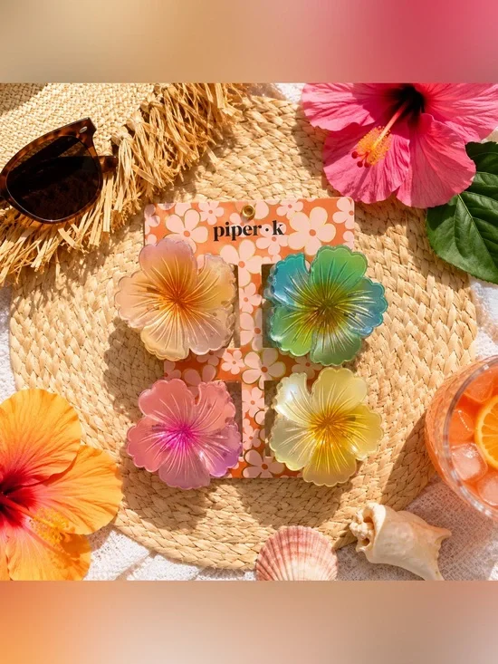 🍒 Piper K Hibiscus large tropical hair clip set