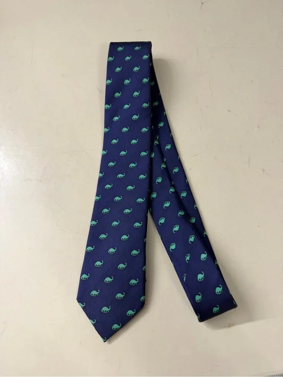 Navy Kids Tie with Teal Dinosaur Motif