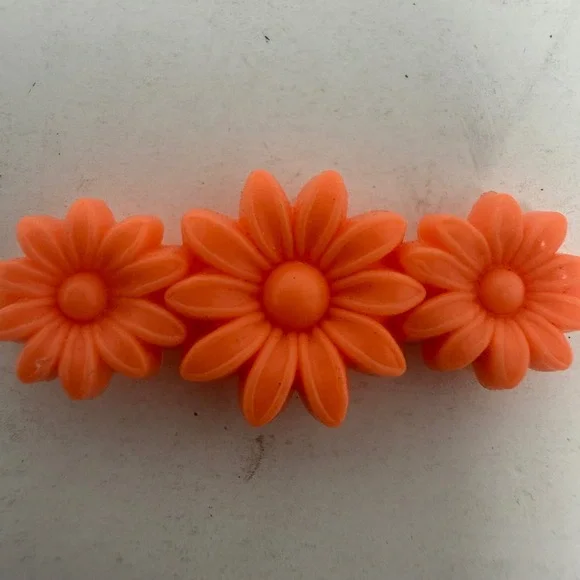 Vintage Orange Plastic Triple Daisy Flower Hair Barrette Made USA Retro 2 Inch