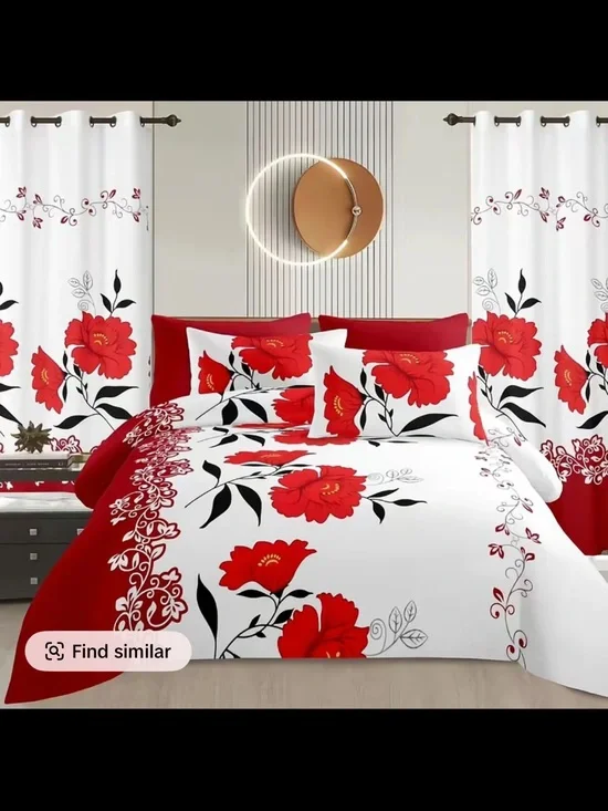 Red Floral Duvet Cover Set by