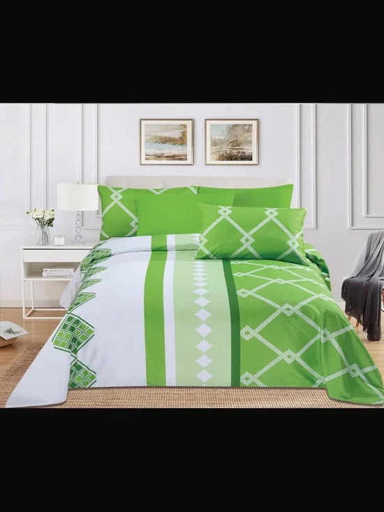 Bright Green Geometric Duvet Cover Set