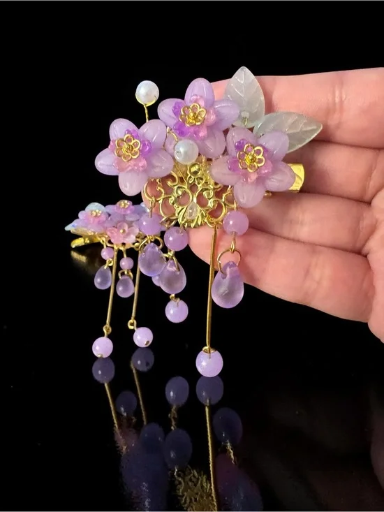 Y2K Floral Hairpin/ Barrettes Set with Gold Accents