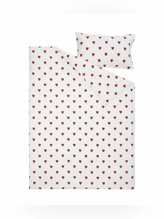 IKEA Barndröm TWIN DUVET COVER & PILLOWCASE bedding 100% RED HEARTS WHITE 2 PC