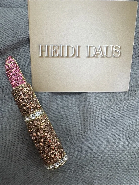 Heidi Daus Pink and Bronze Crystal Lipstick Pin