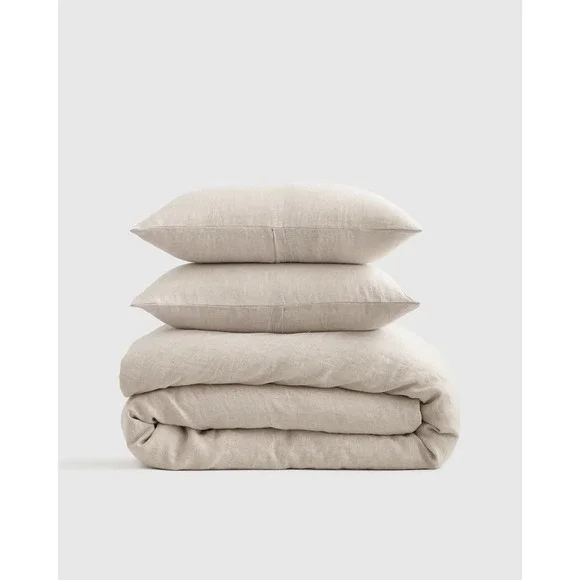 Quince European Linen Chambray Duvet Cover Set with 2 Shams Full/Queen Natural