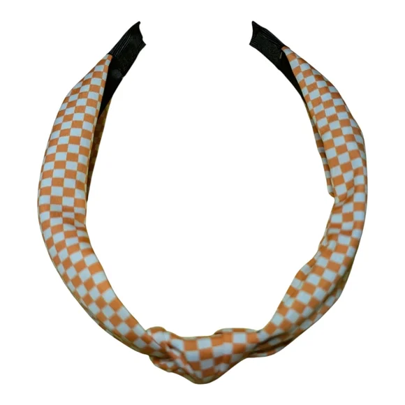 NEW Checkered Knot Headband One Size Orange Checkered