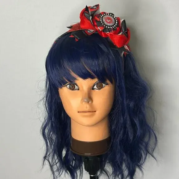 Handmade University of Georgia Bulldogs UGA Ribbon Headband Rhinestone Red Black