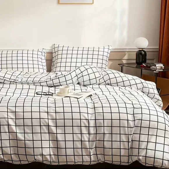 Urban Outfitters Full Size Checker Plaid Print Duvet Cover & 2 Pillowcases NEW