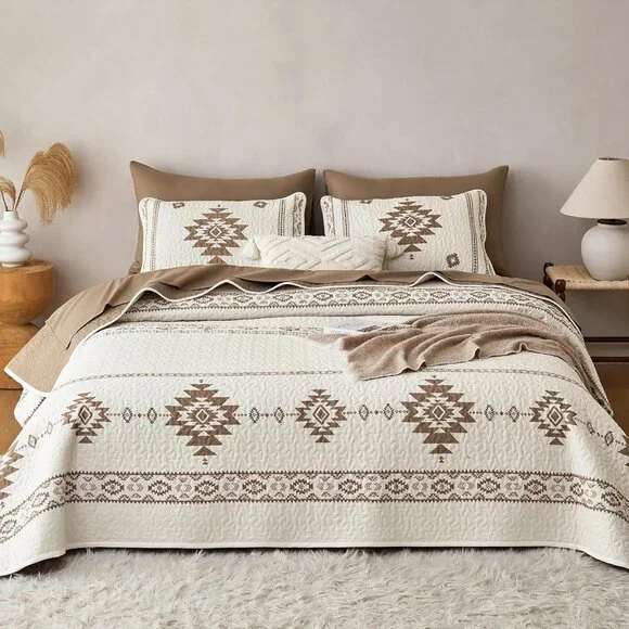 3 Pieces Western Quilt Set, Southwestern Aztec Country Tribal Native American